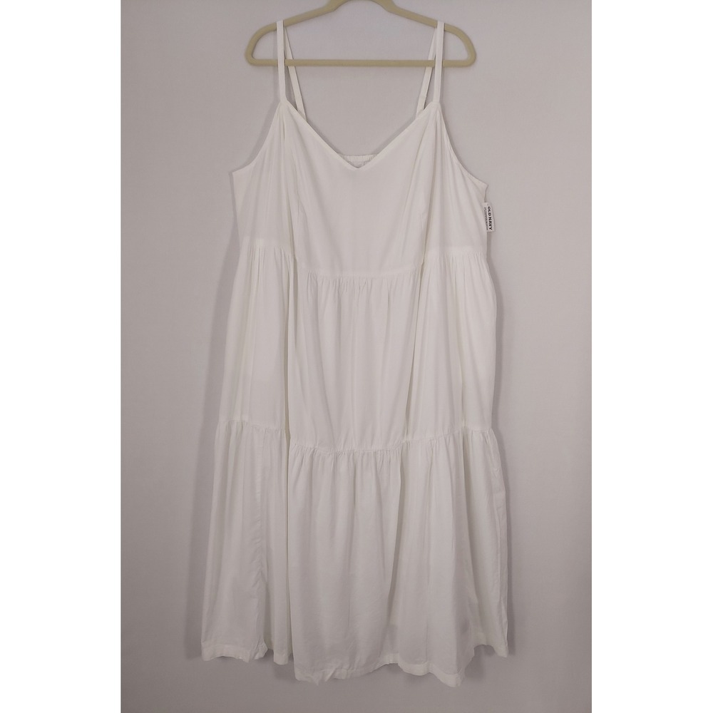 Old Navy White Tiered Cami Midi Dress Sleeveless Pockets Empire Waist 3X Plus
